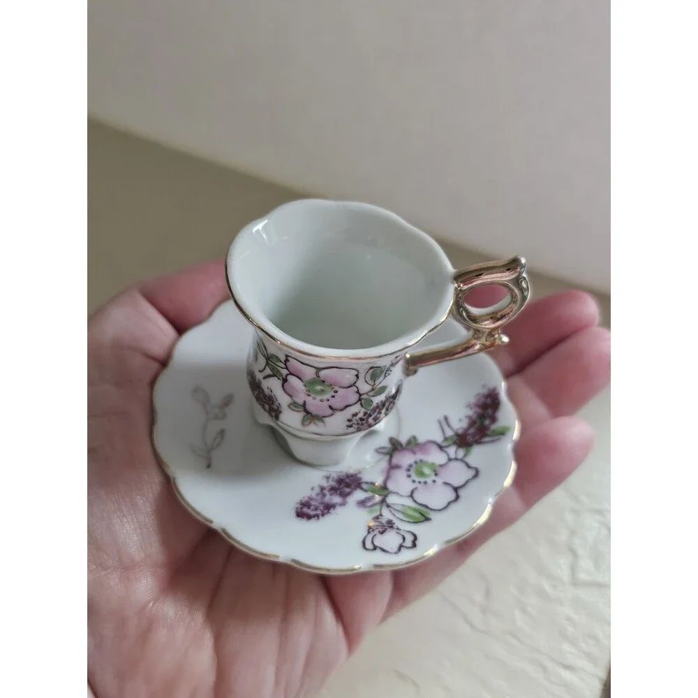 Vintage Miniature Cup And Saucer Floral Design Made In Japan